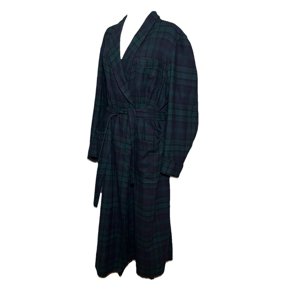 Vtg Pendleton Mills Bath Robe Blue Green Tartan Plaid Wool Shawl Collar USA L - Picture 4 of 9